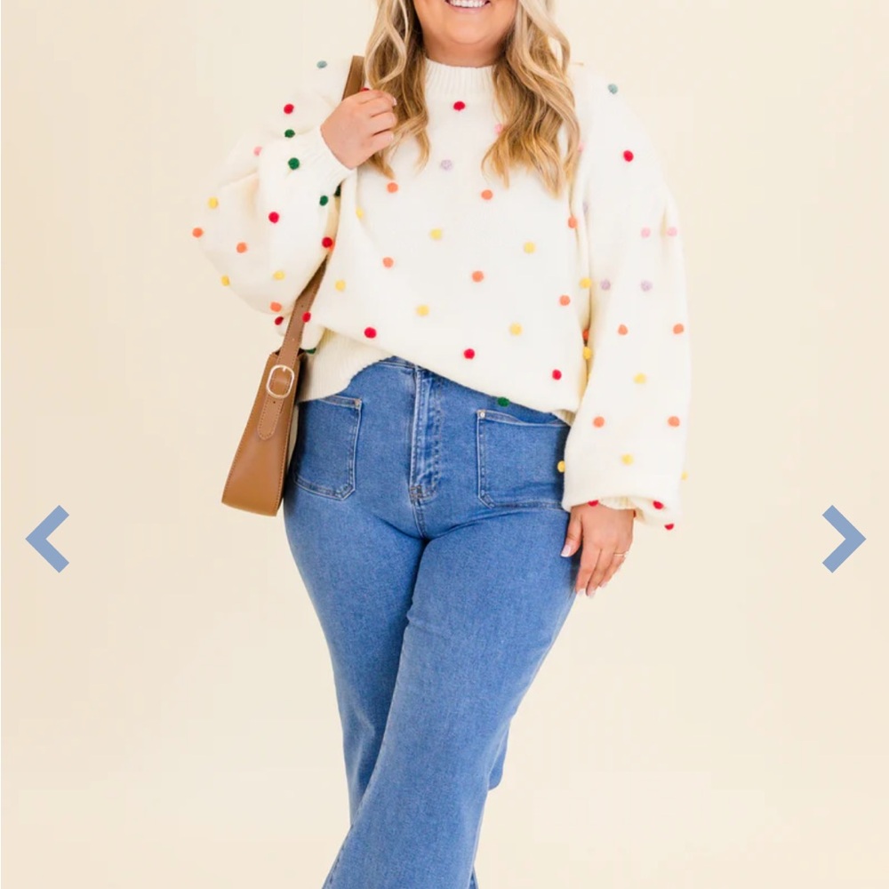 Chic Soul Spotted Charm Sweater in Cream 2X